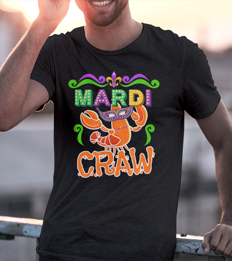 Mardi Gras Craw New Orleans Crab Mask Fleur-de-Lis T-Shirt
