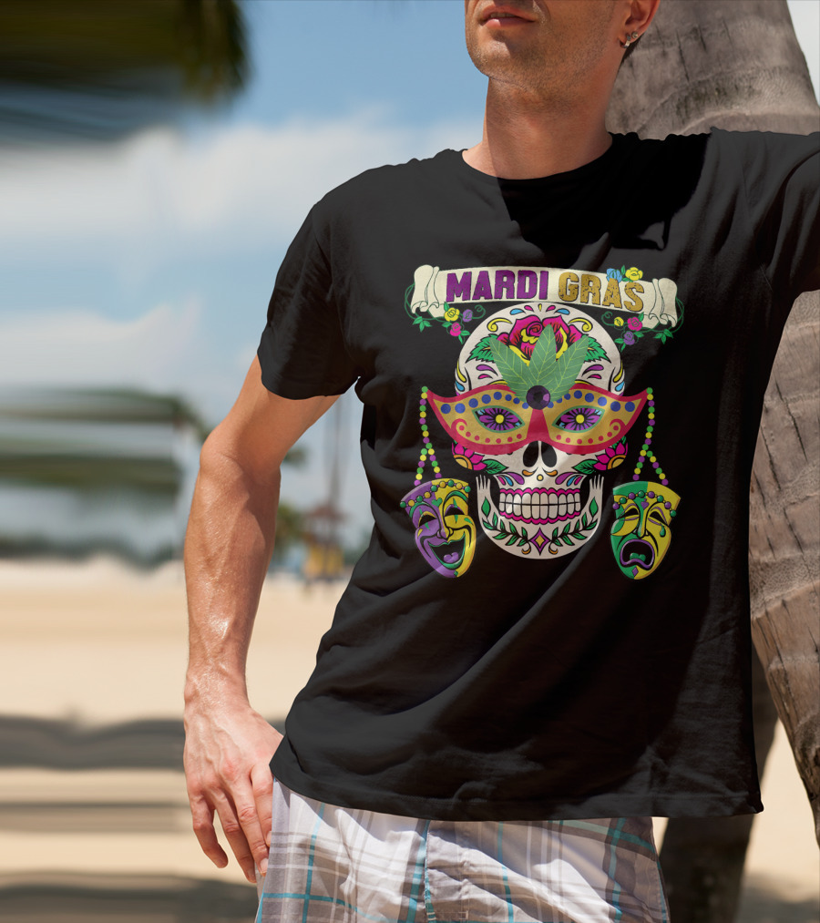 MARDI GRAS Skull Mask Comedy Tragedy New Orlea T-Shirt