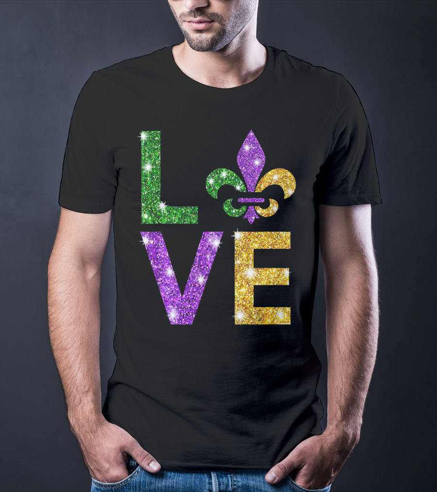 LOVE Mardi Gras Fleur-de-Lis Sparkling Colors T-Shirt