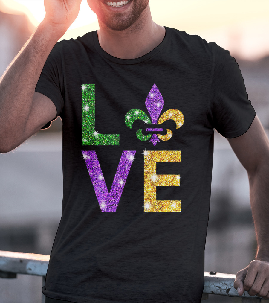 LOVE Mardi Gras Fleur-de-Lis Sparkling Colors T-Shirt