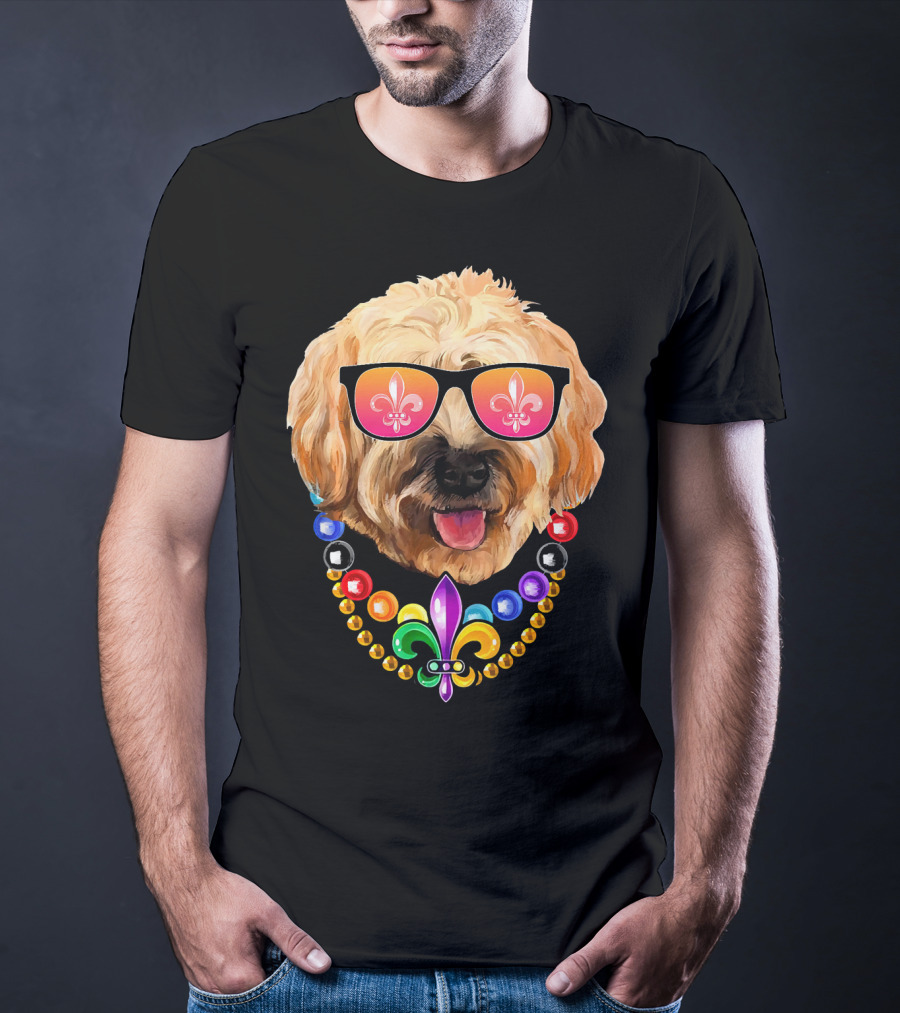 Goldendoodle Mardi Gras Beads Sunglasses Fleur-de-Lis T-Shirt