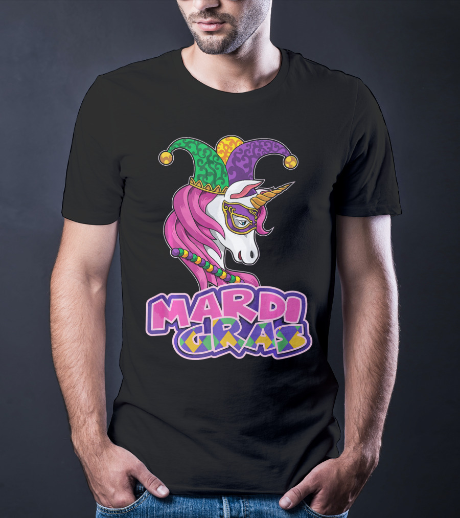 Mardi Gras Unicorn Jester Mask Carnival Lover T-Shirt