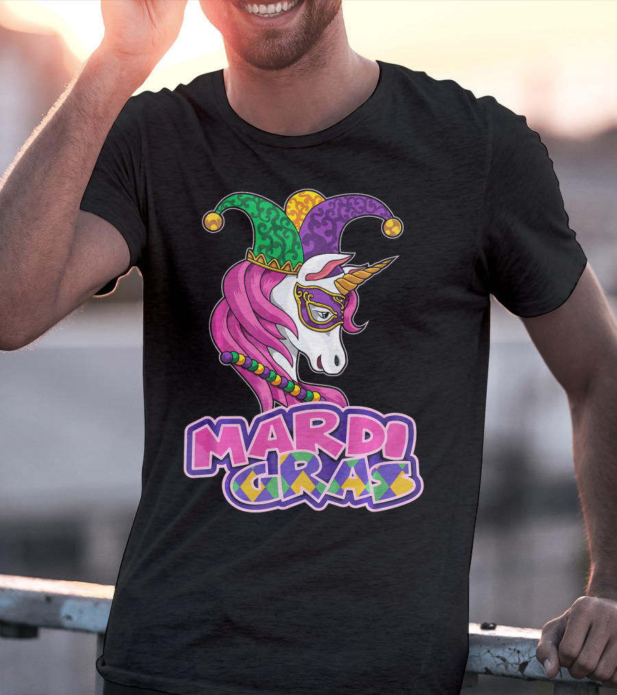 Mardi Gras Unicorn Jester Mask Carnival Lover T-Shirt