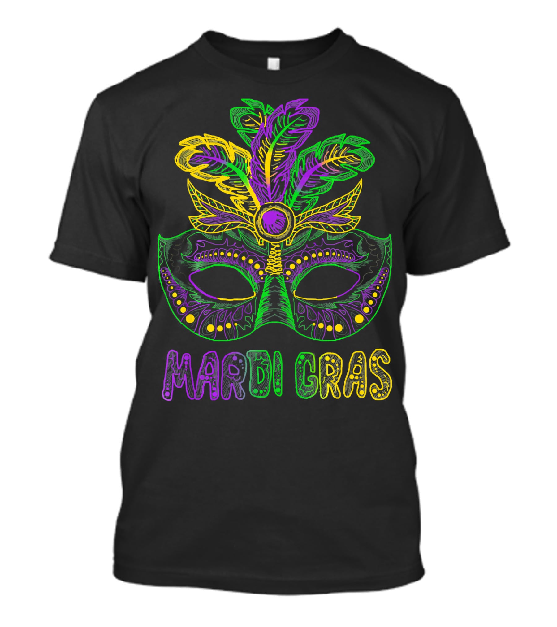 Mardi Gras Mask With Colorful Feather T-Shirt