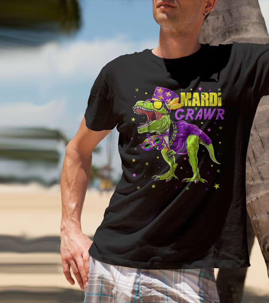 Kids Mardi Gras Dinosaur Mardi Grawr Rex Bea T-Shirt