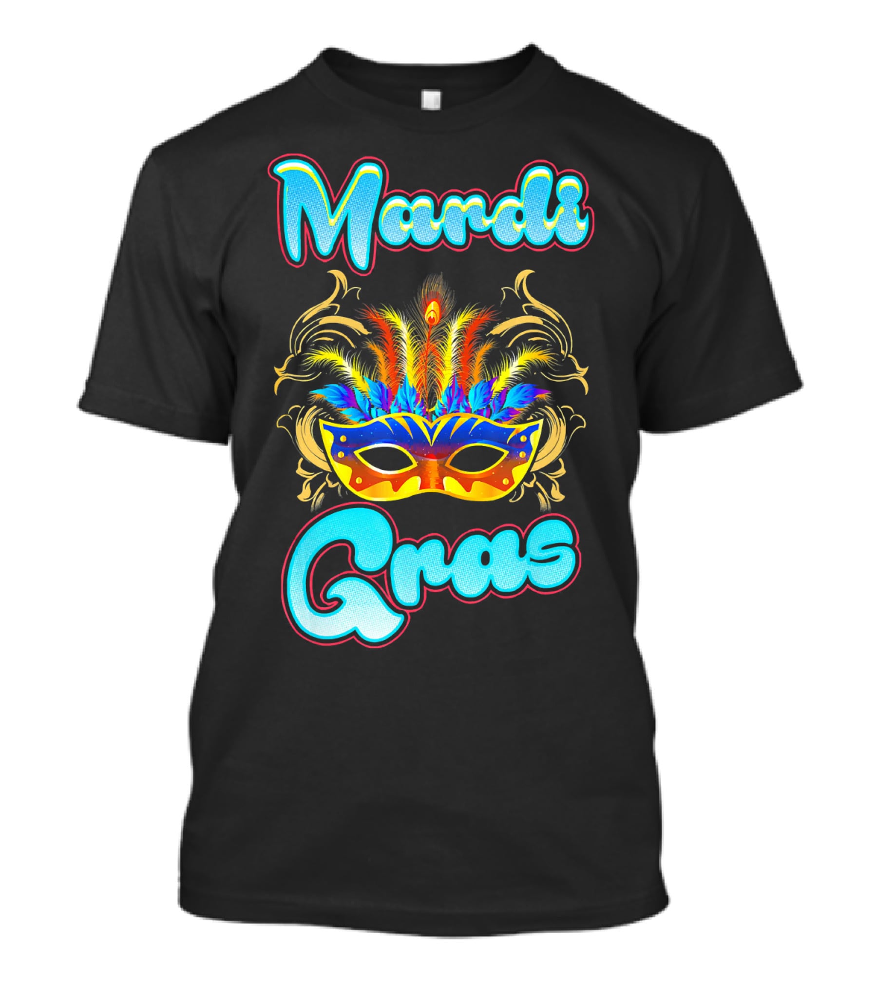 Mardi Gras New Orleans Colorful Feathered Mask T-Shirt