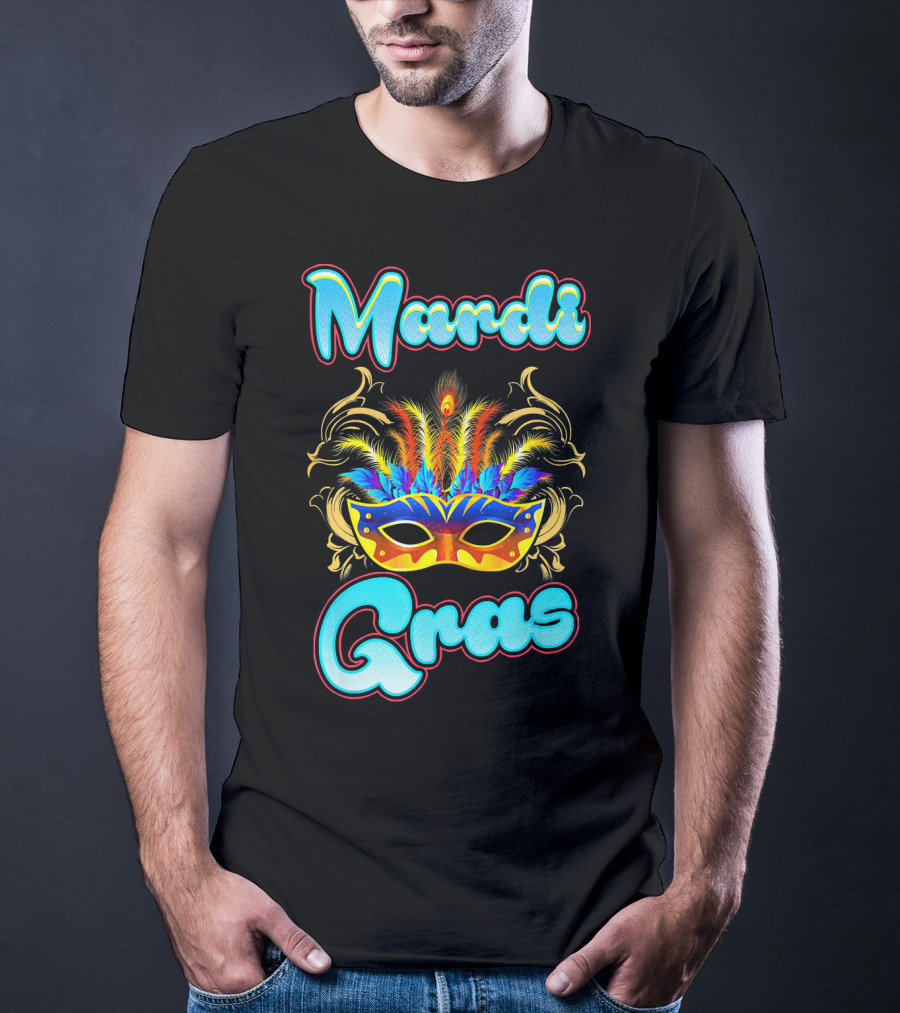 Mardi Gras New Orleans Colorful Feathered Mask T-Shirt