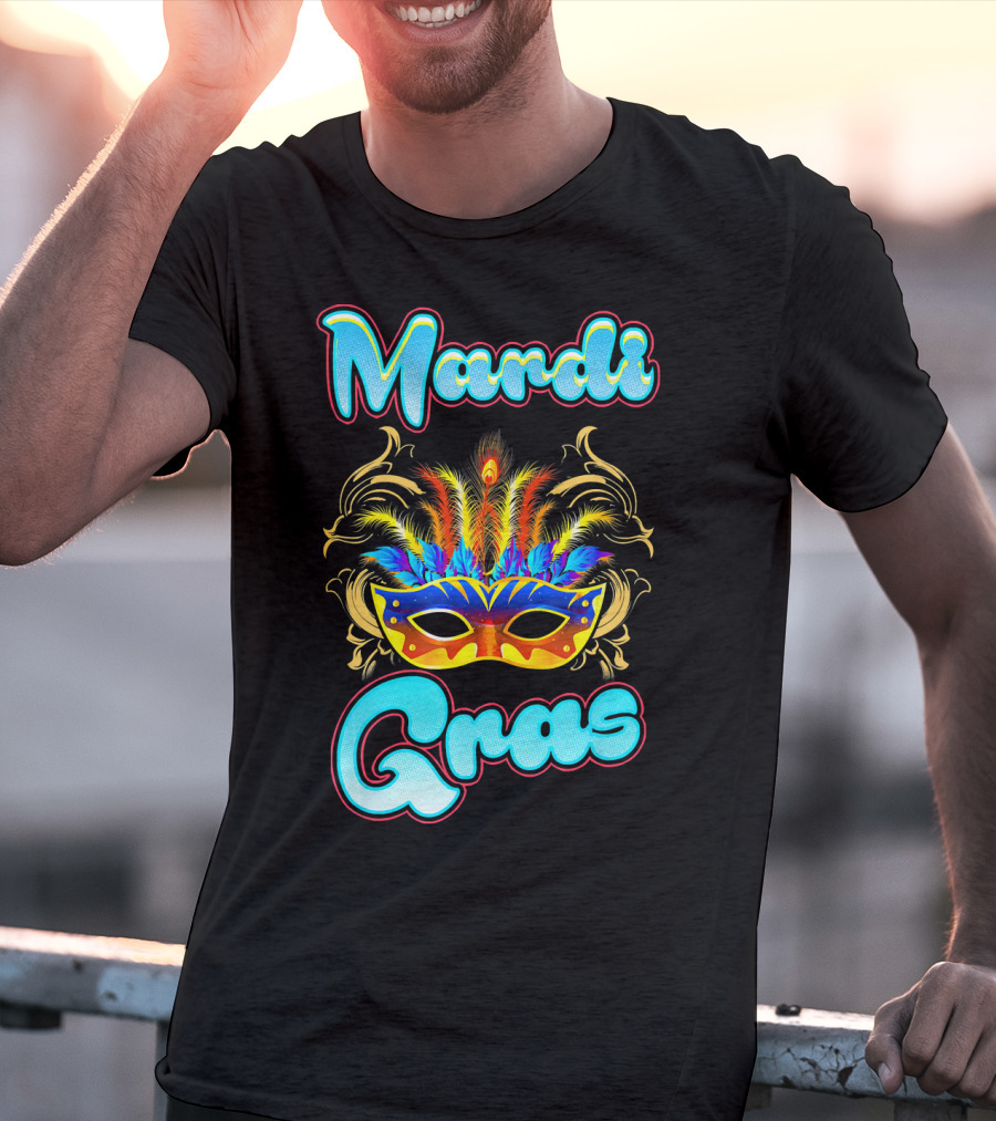 Mardi Gras New Orleans Colorful Feathered Mask T-Shirt