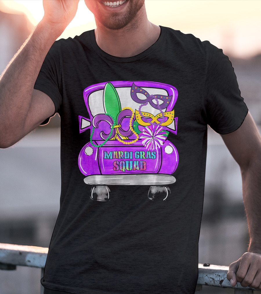 Mardi Gras Squad Truck Festive Masks And Beads T-Shirt