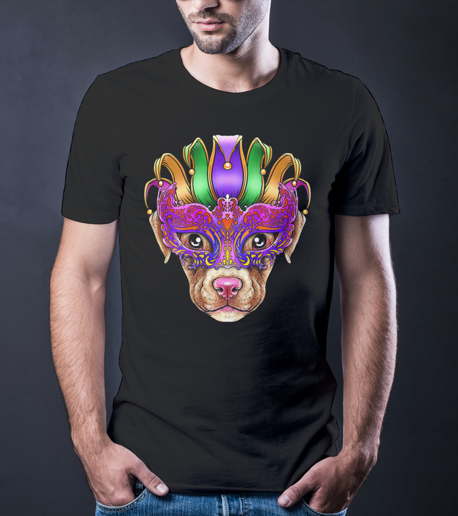 Pitbull Dog Jester Mask Mardi Gras T-Shirt