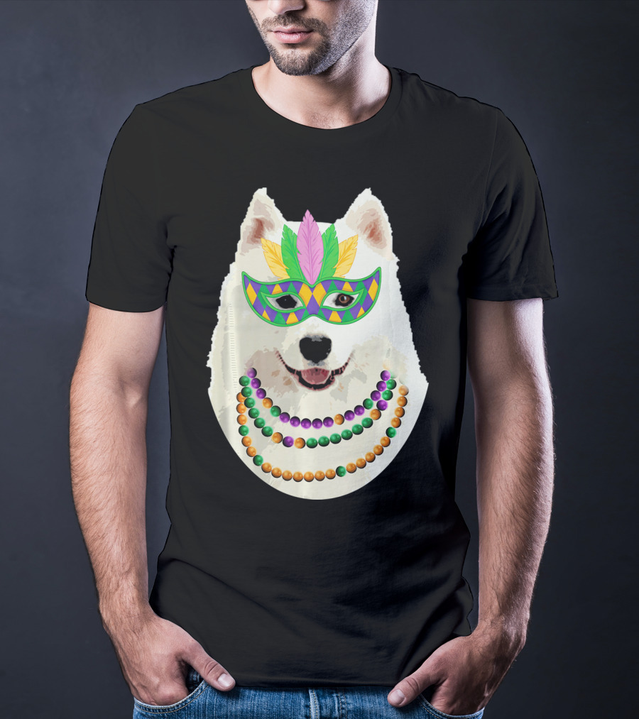 American Eskimo Dog Mardi Gras Mask Beads T-Shirt