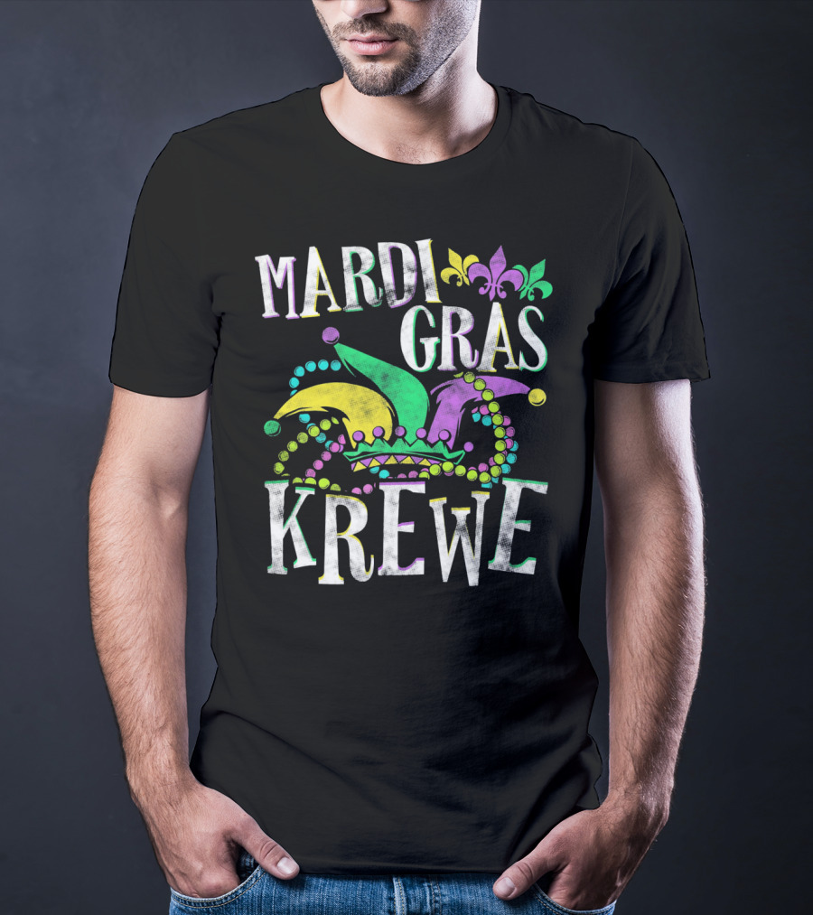 Mardi Gras Krewe Carnival Fleur-de-Lis Mask Beads T-Shirt