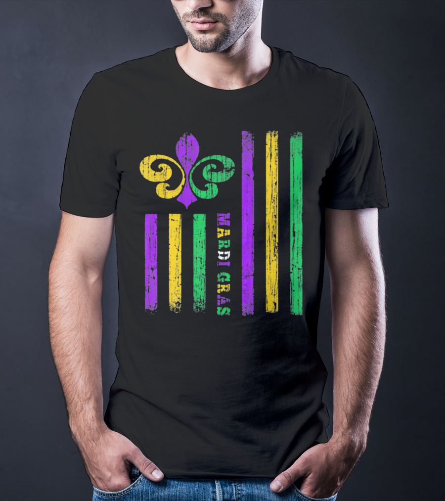 Funny Mardi Gras Flag Fleur-de-Lis Stripes T-Shirt