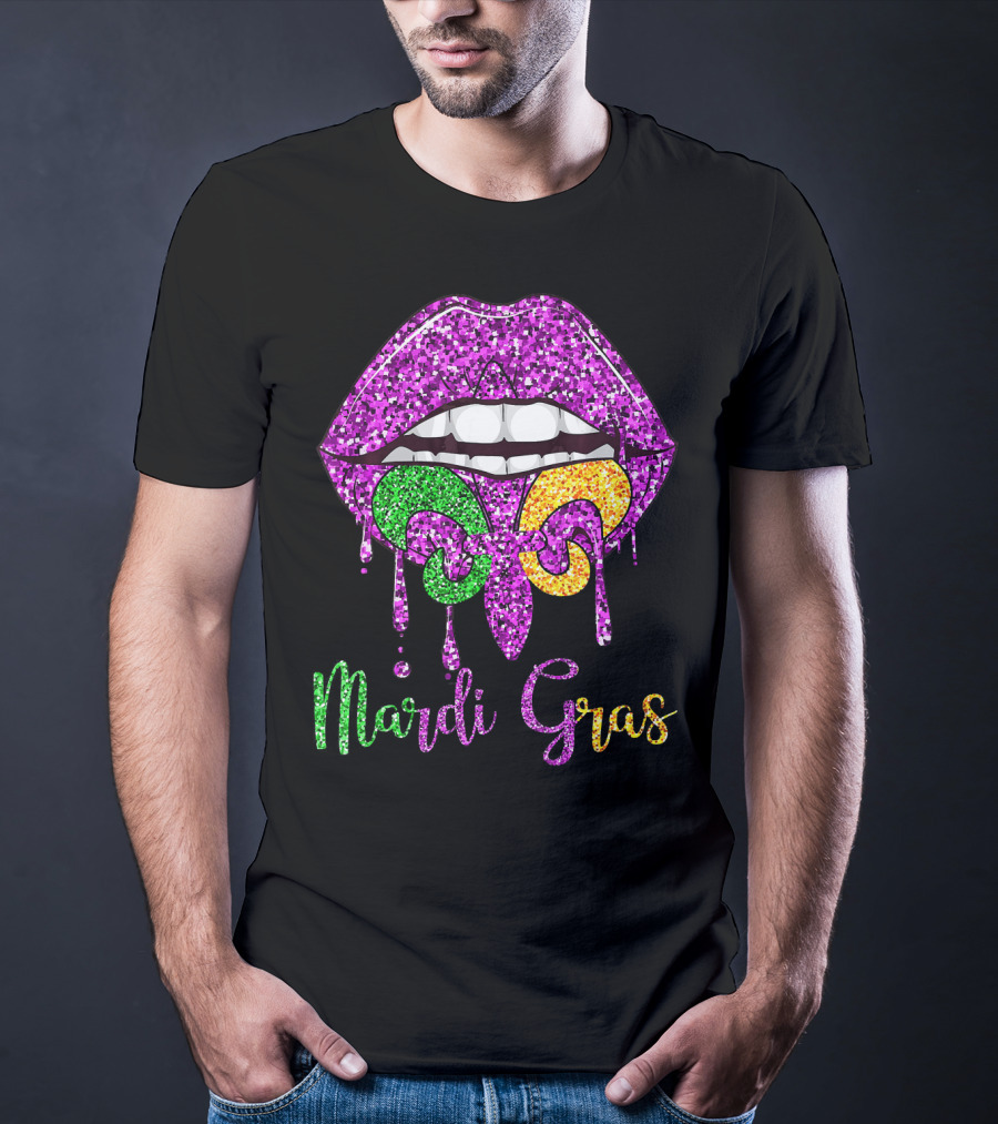 Mardi Gras Lip Biting Fleur De Lis Diamond Shining Co T-Shirt