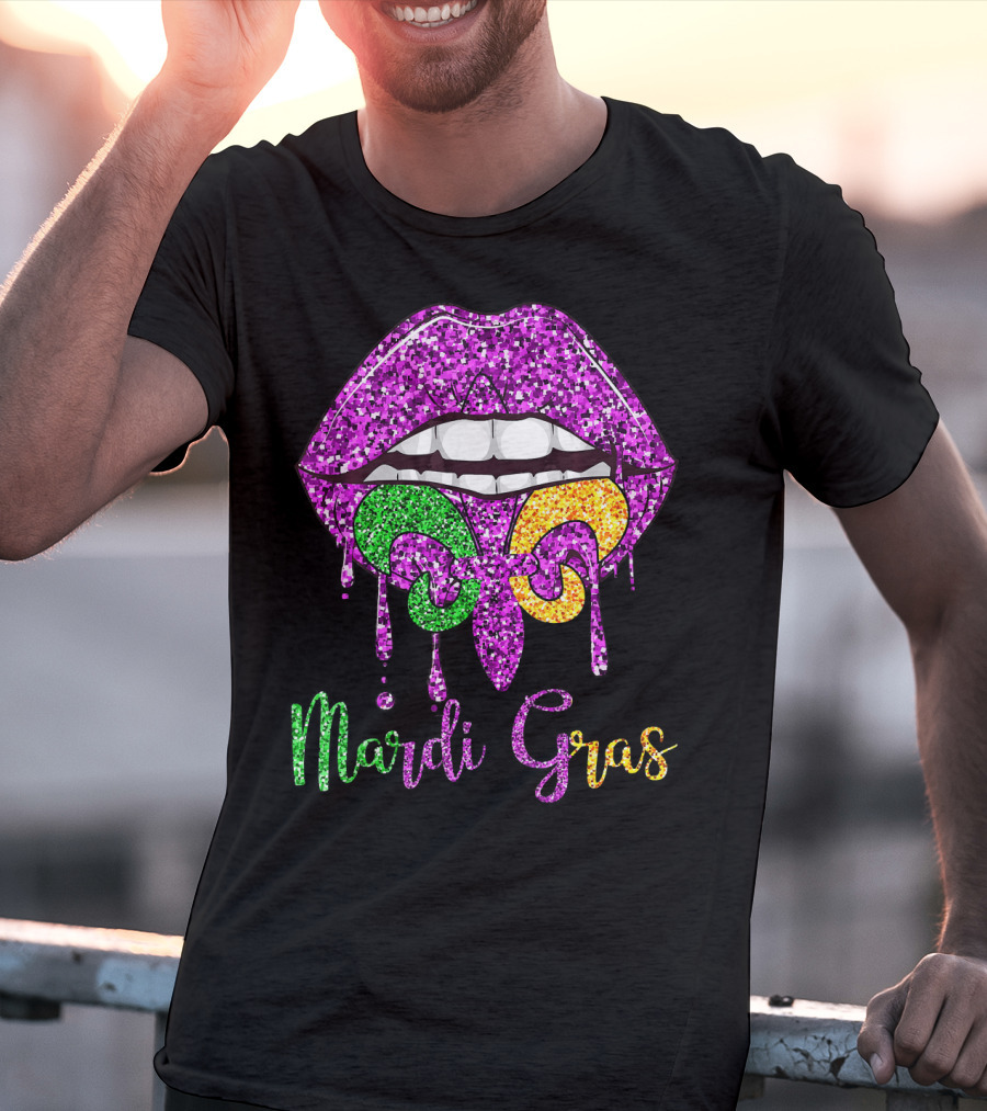 Mardi Gras Lip Biting Fleur De Lis Diamond Shining Co T-Shirt