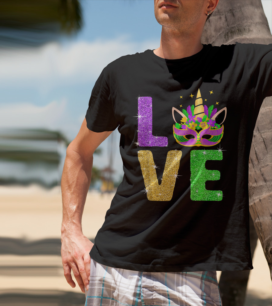 Unicorn Masquerade Mask Mardi Gras Love T-Shirt