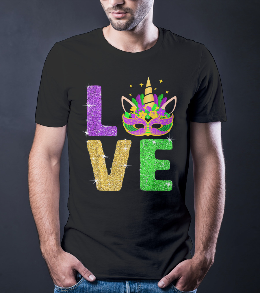 Unicorn Masquerade Mask Mardi Gras Love T-Shirt