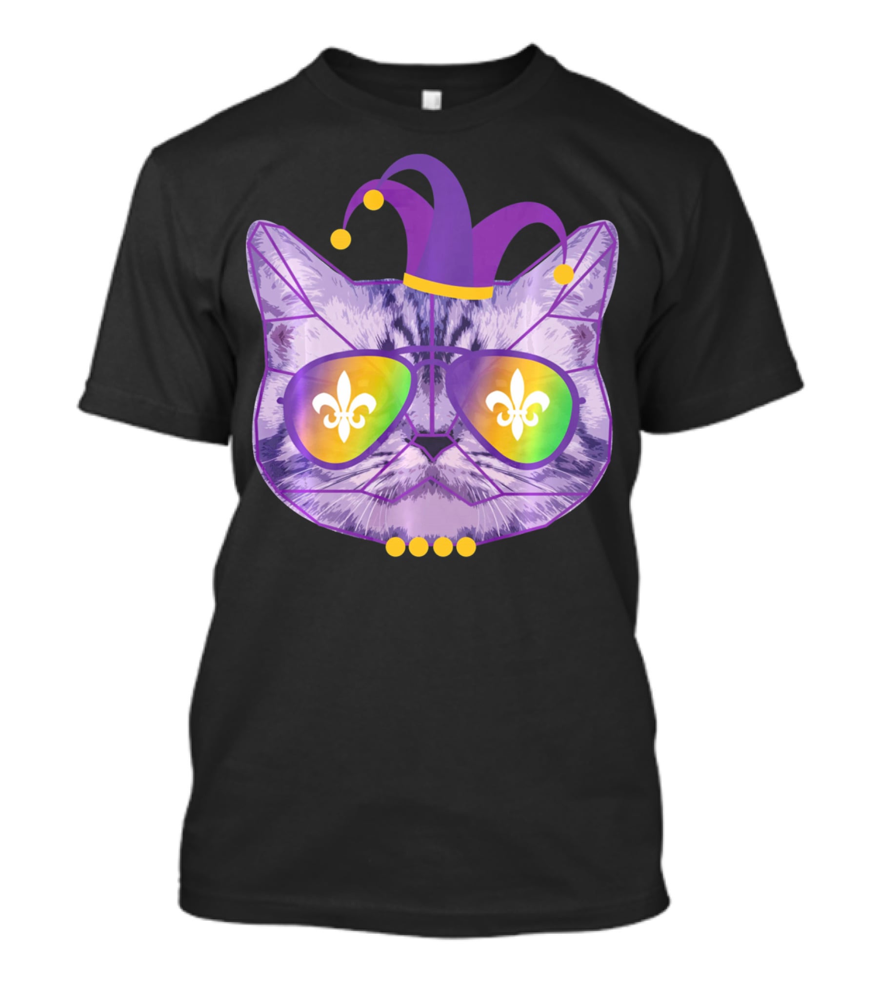 Funny Cat Jester Mask Sunglasses Cat Lover Fleur-de-lis T-Shirt