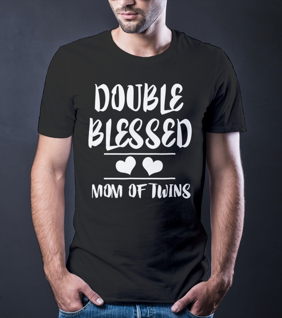 Double Blessed Mom Of Twins Heart T-Shirt