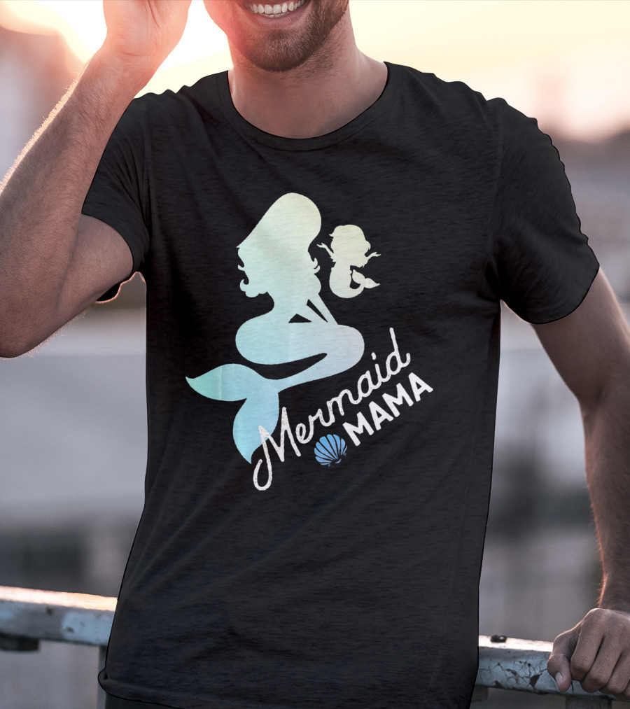 Mermaid Mama Sea Lover With Baby Silhouette And Shell T-Shirt