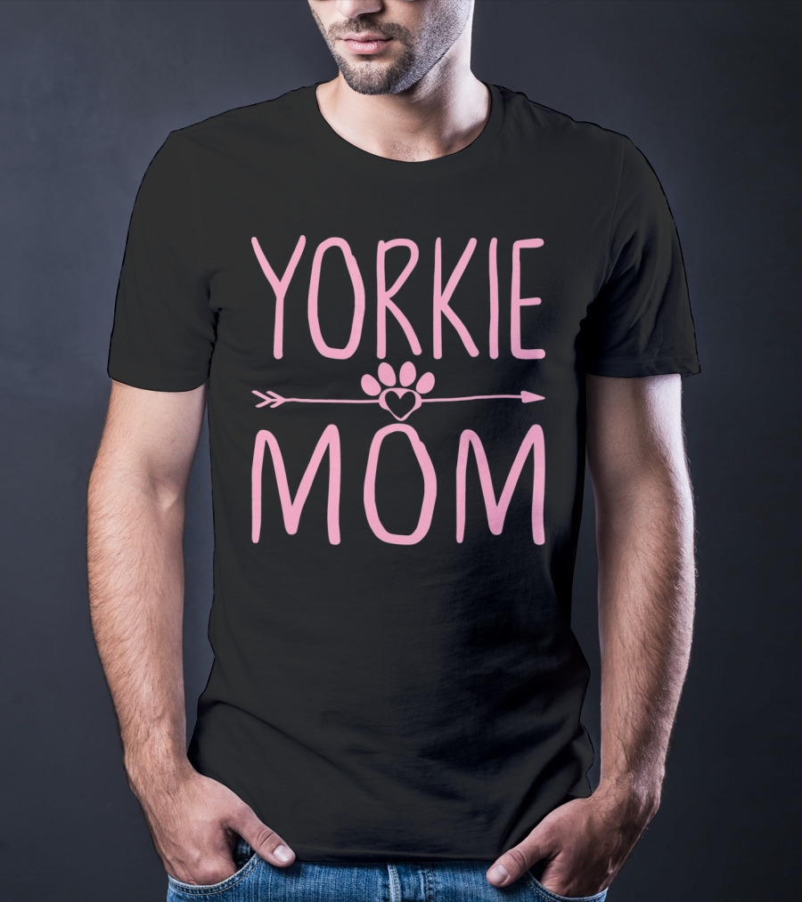 Yorkie Mom Cute Paw Heart Arrow Dog Lover Mama T-Shirt