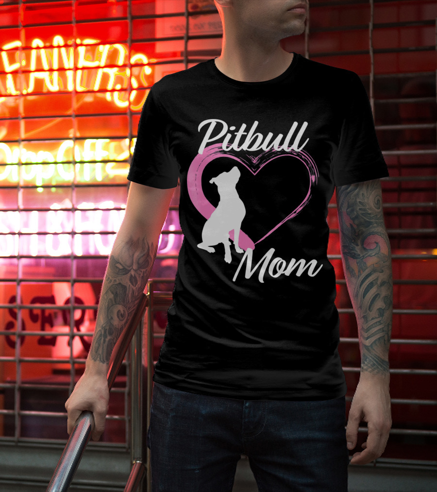 Pitbull Mom Heart Silhouette For Dog Lovers T-Shirt