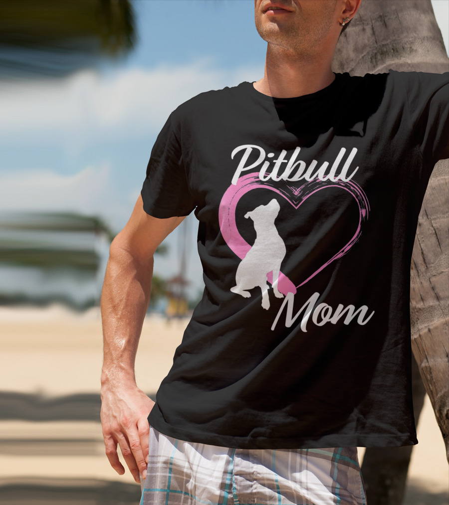 Pitbull Mom Heart Silhouette For Dog Lovers T-Shirt