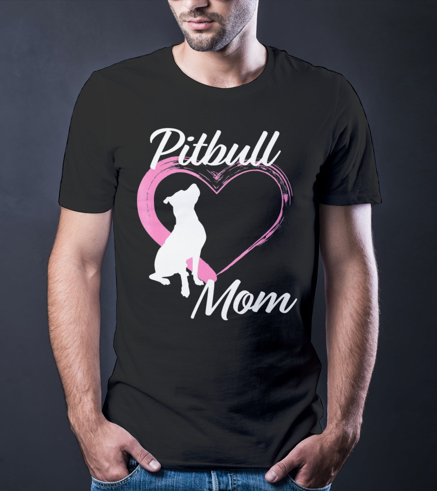 Pitbull Mom Heart Silhouette For Dog Lovers T-Shirt