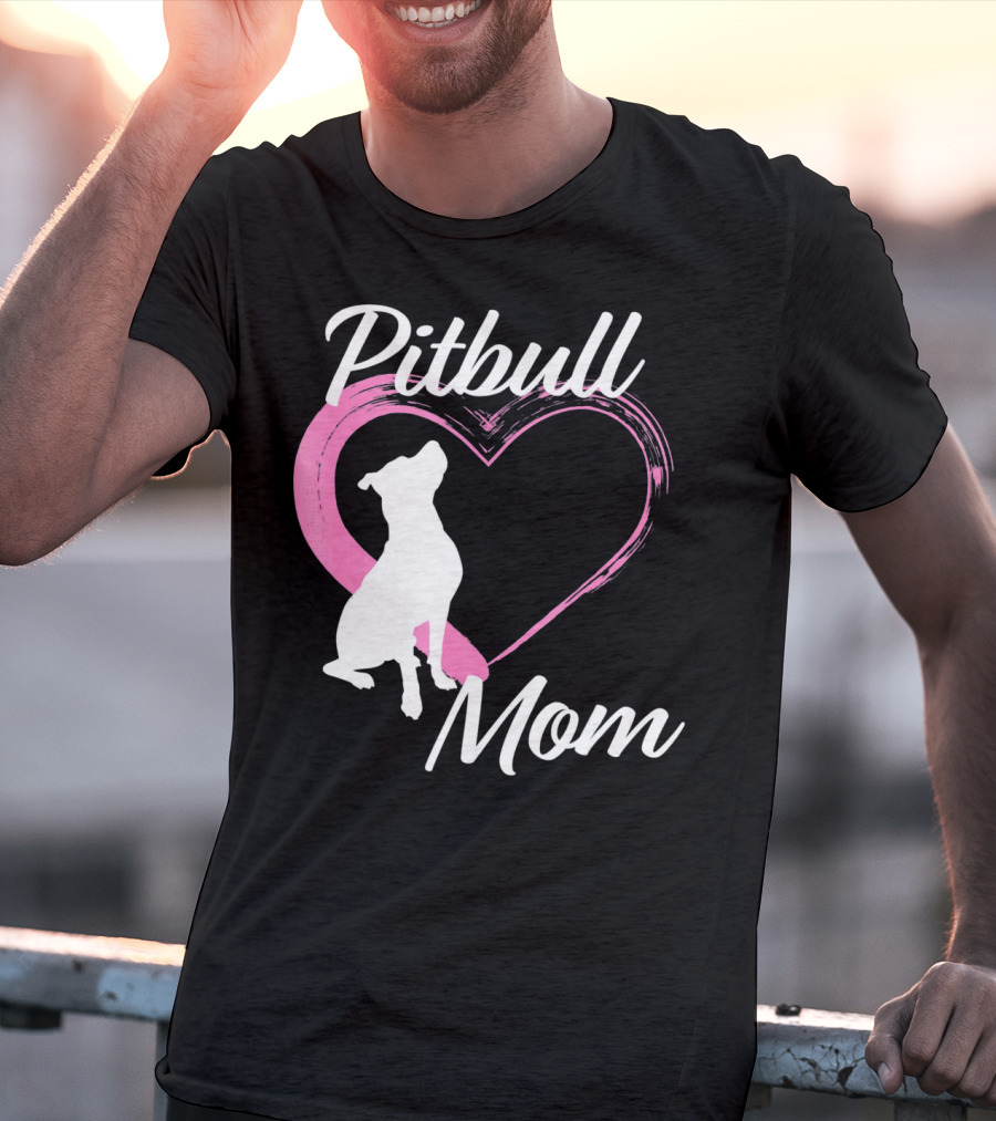 Pitbull Mom Heart Silhouette For Dog Lovers T-Shirt