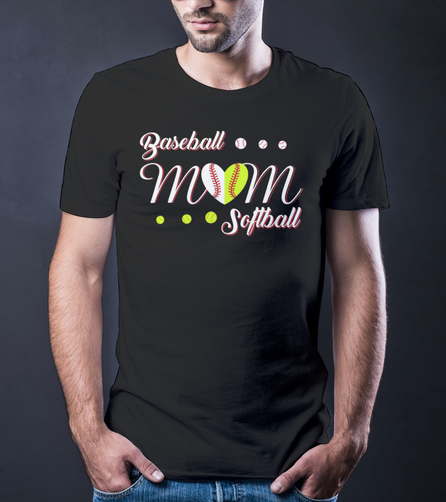 Baseball Softball Mom Heart Balls T-Shirt