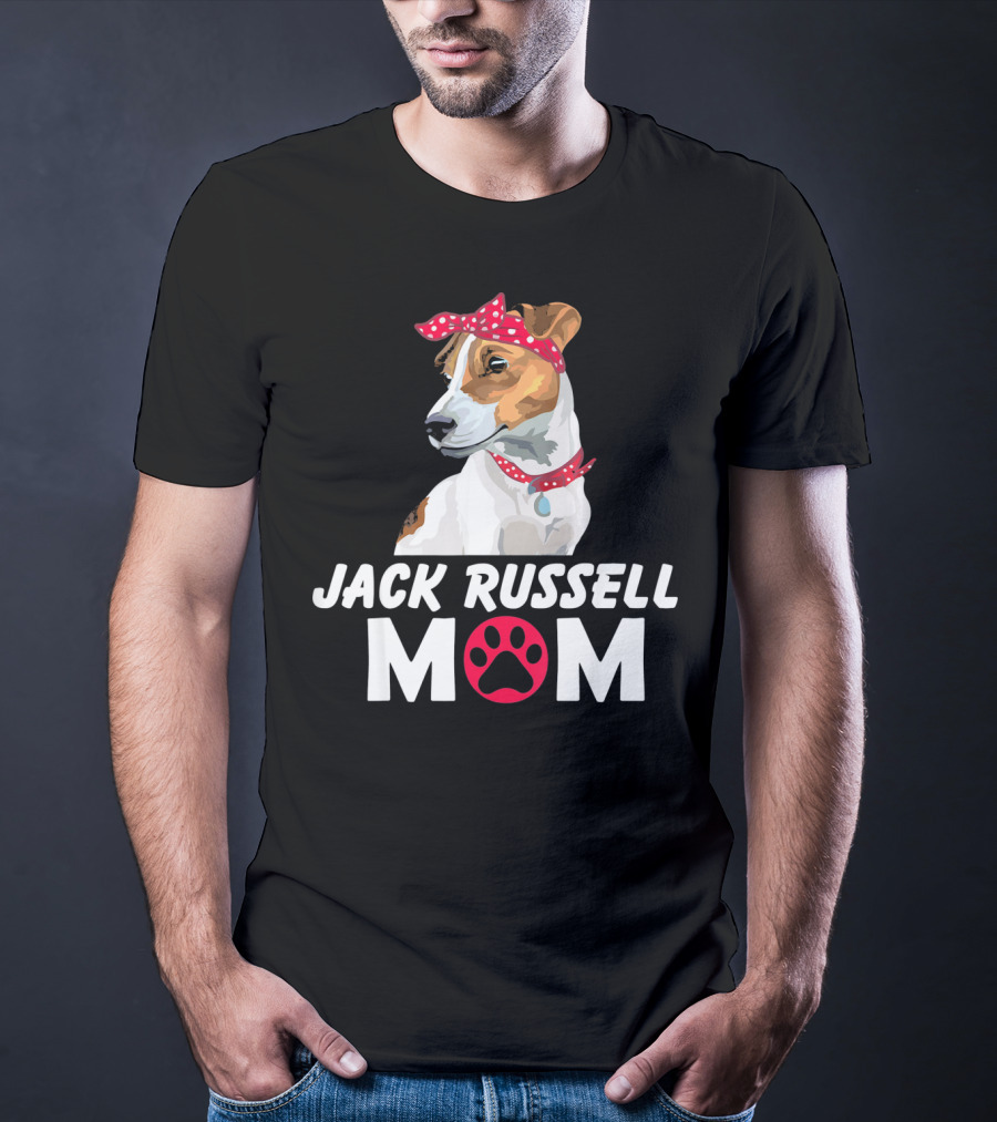Jack Russell Mom With Bandana And Paw Prints T-Shirt