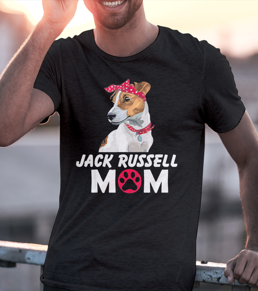 Jack Russell Mom With Bandana And Paw Prints T-Shirt
