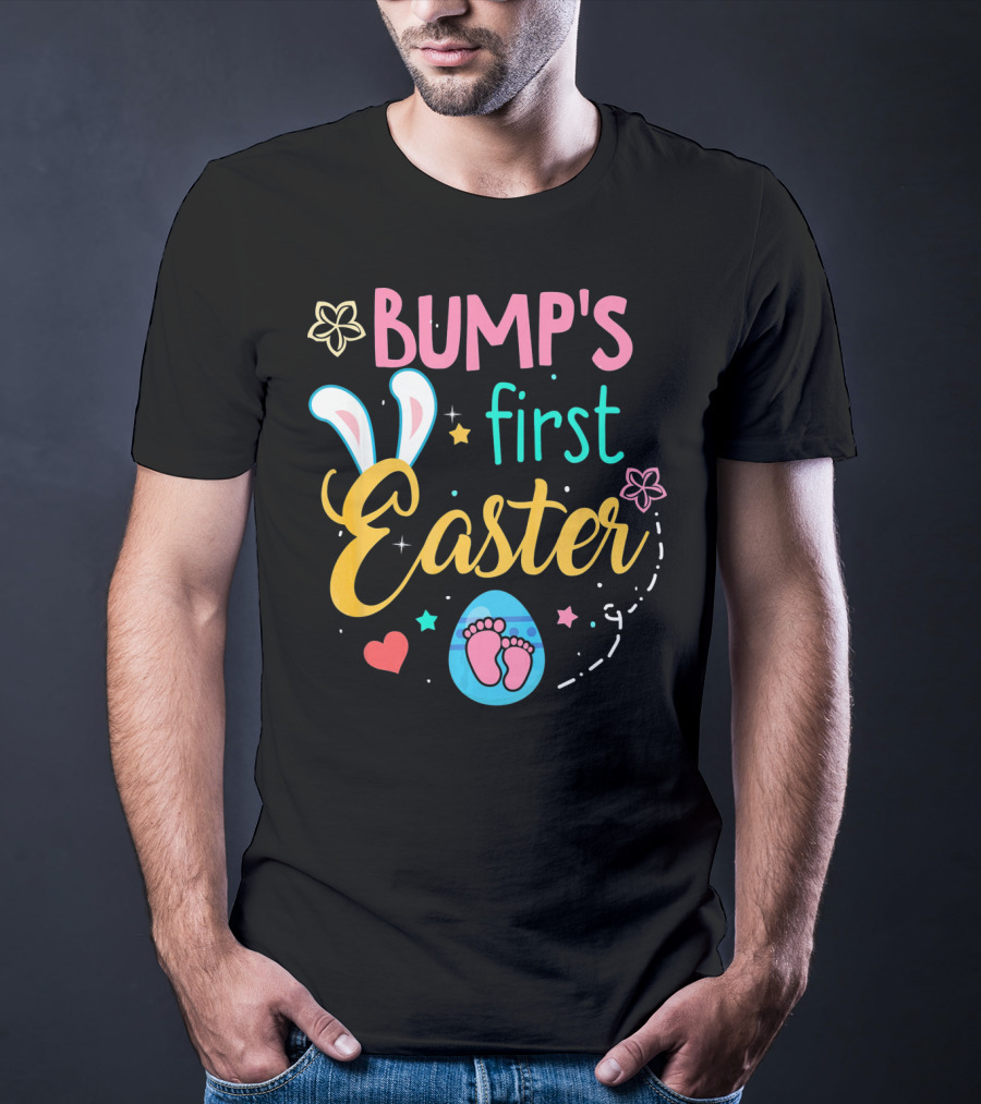 Bump's First Easter New Baby Mother Pregn Bunny Ears Hearts Flowers T-Shirt
