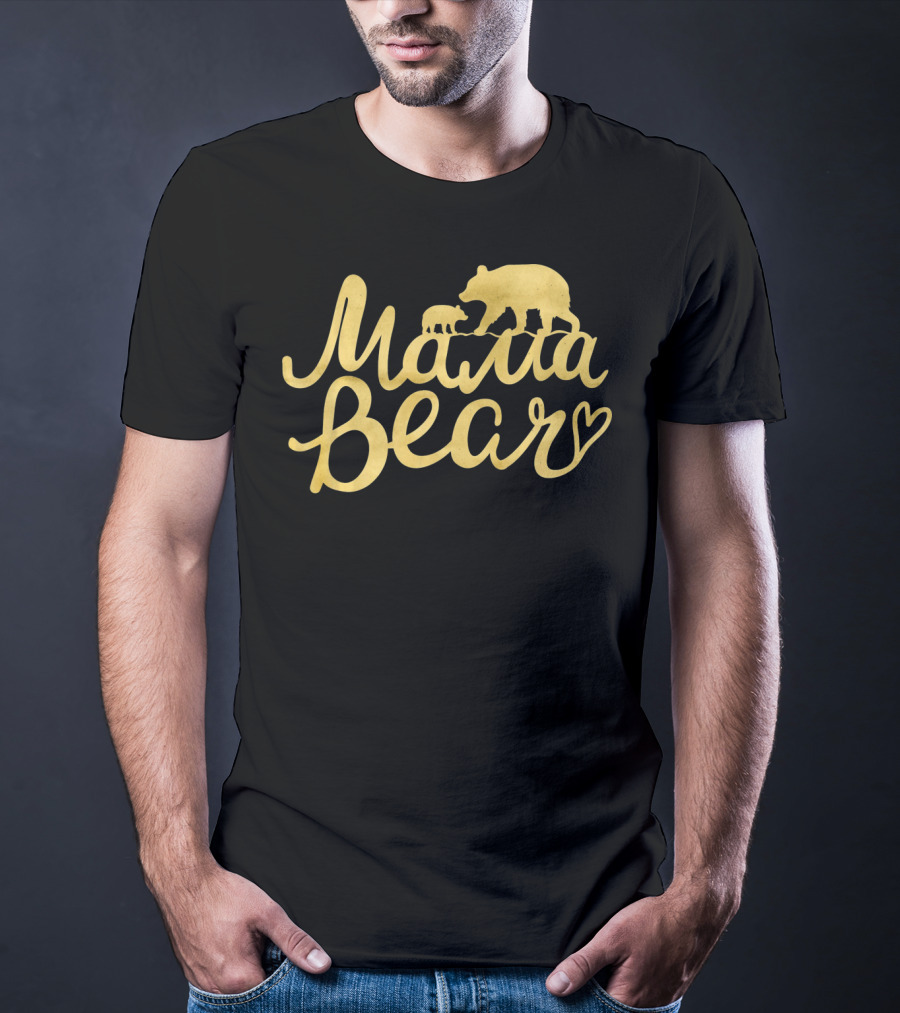 Mama Bear Vintage Mom Birthday Mother Bear And Cub Heart T-Shirt