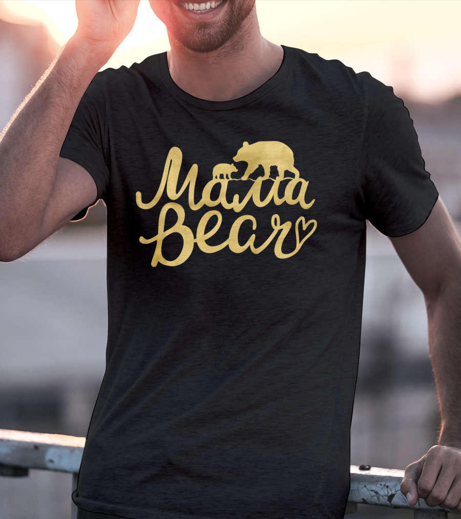 Mama Bear Vintage Mom Birthday Mother Bear And Cub Heart T-Shirt