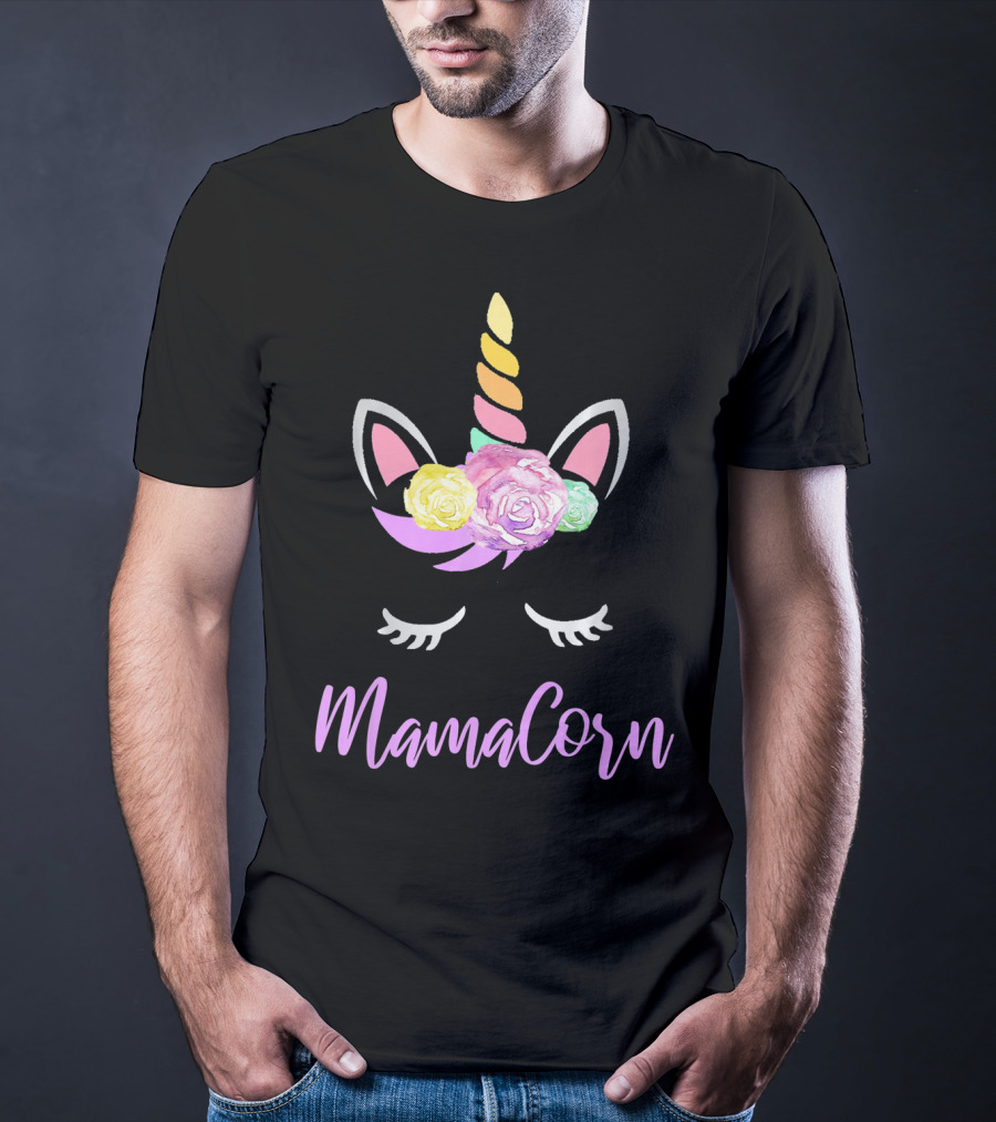 Mamacorn Unicorn Floral Roses Horn Ears And Lashes T-Shirt