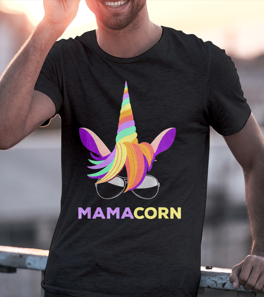 Mamacorn Unicorn Mom With Sunglasses Rainbow Horn T-Shirt
