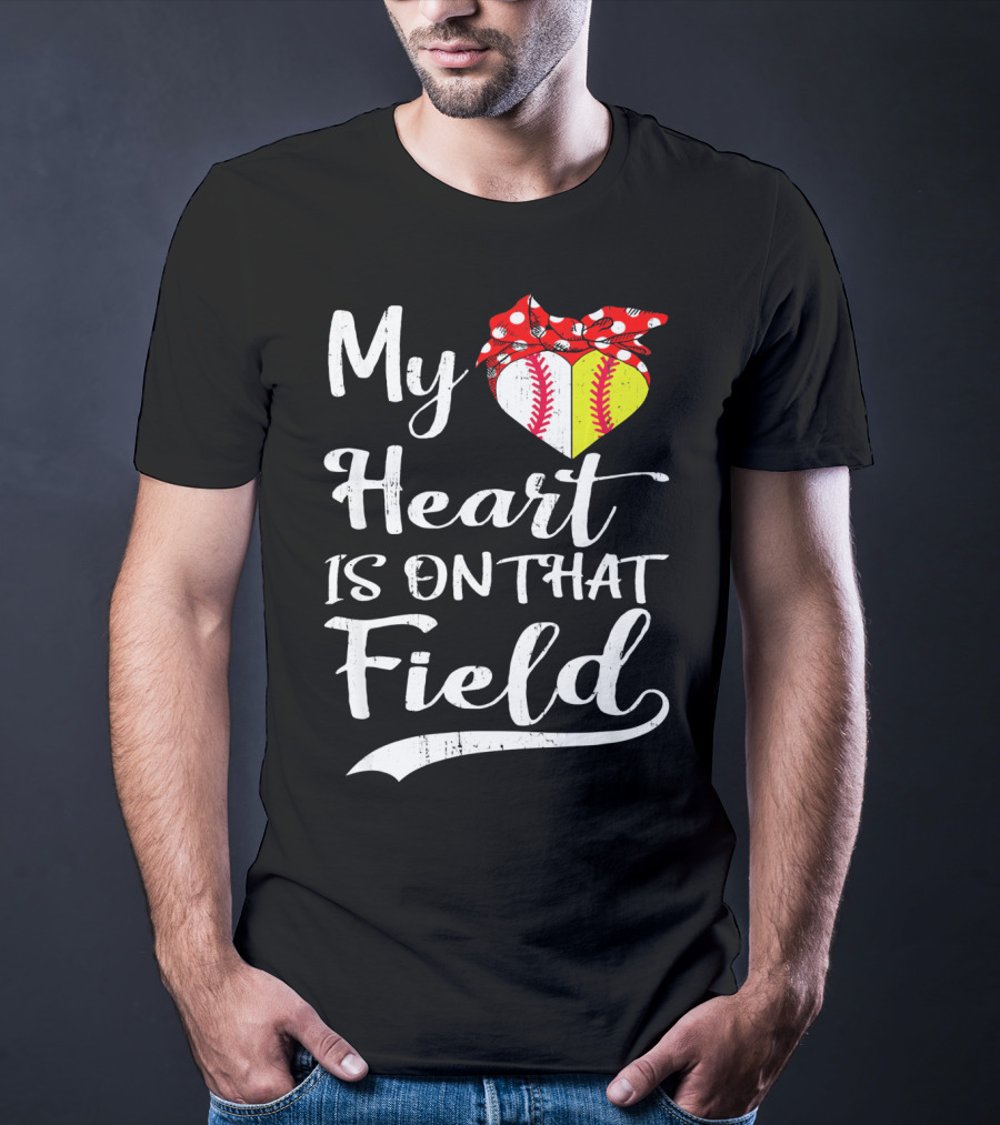 My Heart Is On That Field Baseball With Bandana Heart T-Shirt