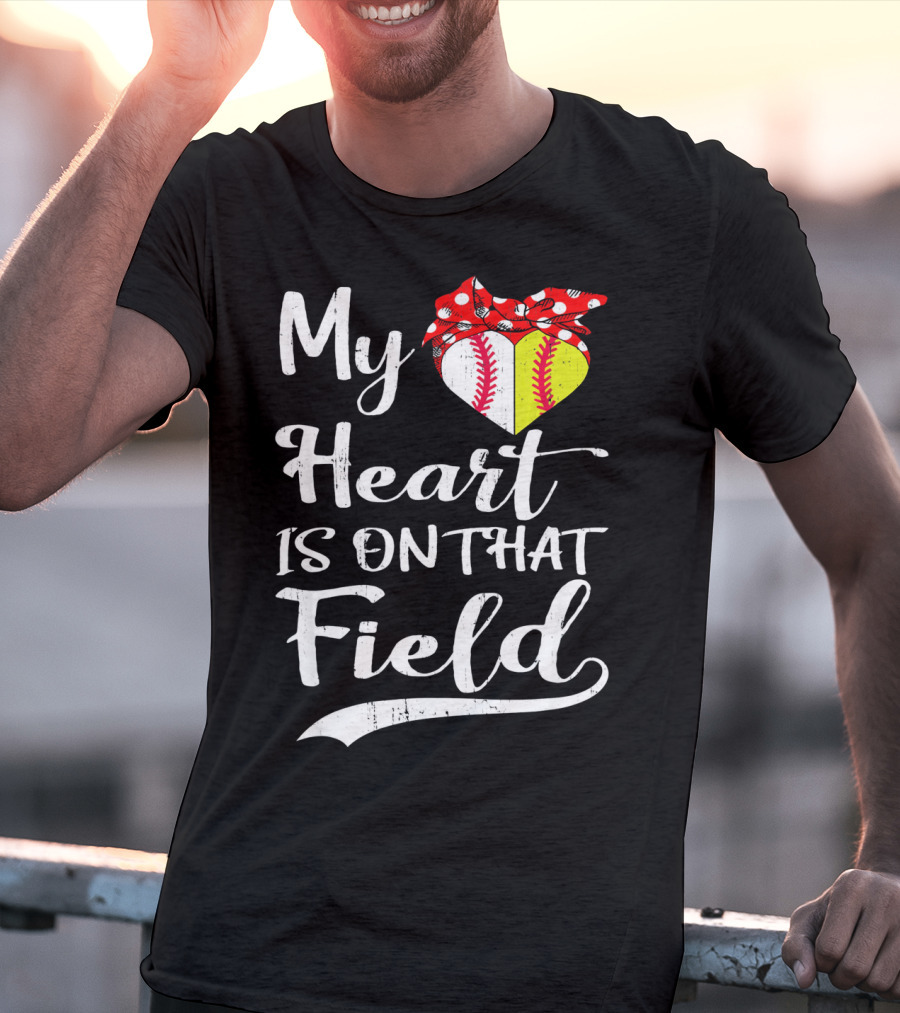 My Heart Is On That Field Baseball With Bandana Heart T-Shirt