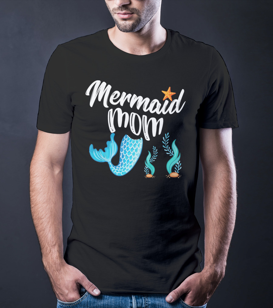 Mermaid Mom Starfish Tail Seashell Party Cute Out T-Shirt