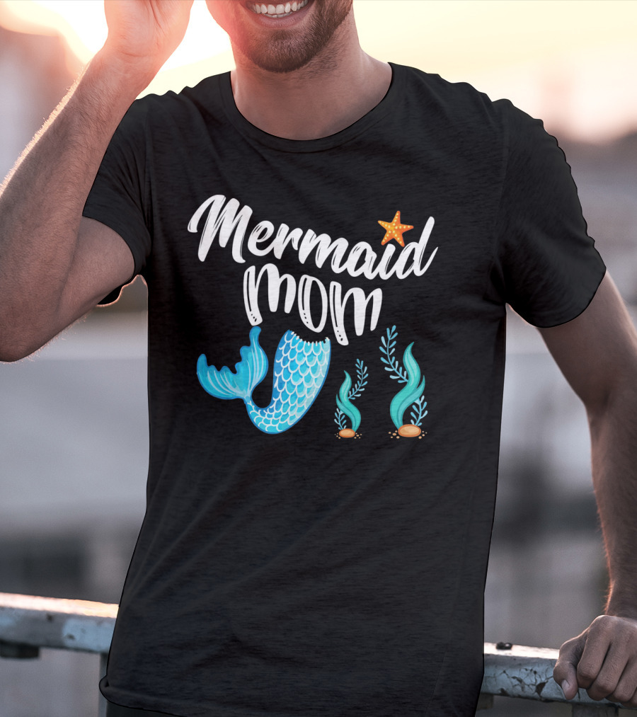Mermaid Mom Starfish Tail Seashell Party Cute Out T-Shirt