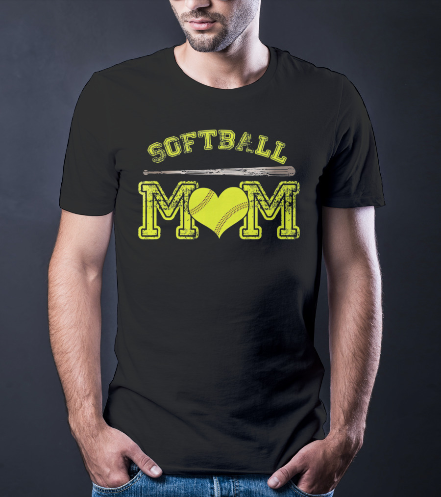 Softball Mom Love Heart Bat T-Shirt