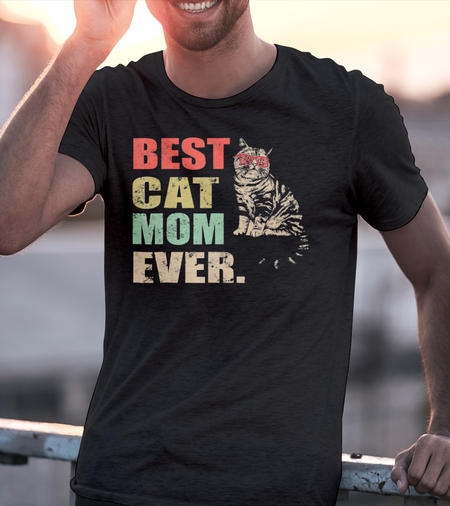 Best Cat Mom Ever Retro Cool Cat Design Matching Family T-Shirt