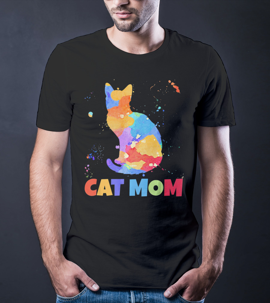 CAT MOM Colorful Watercolor Silhouette With Splash T-Shirt