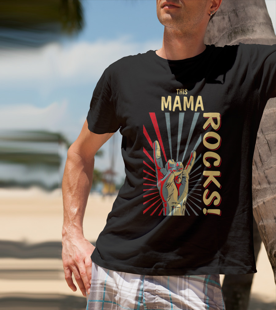 This Mama Rocks Vintage Retro Hand Gesture Concert T-Shirt