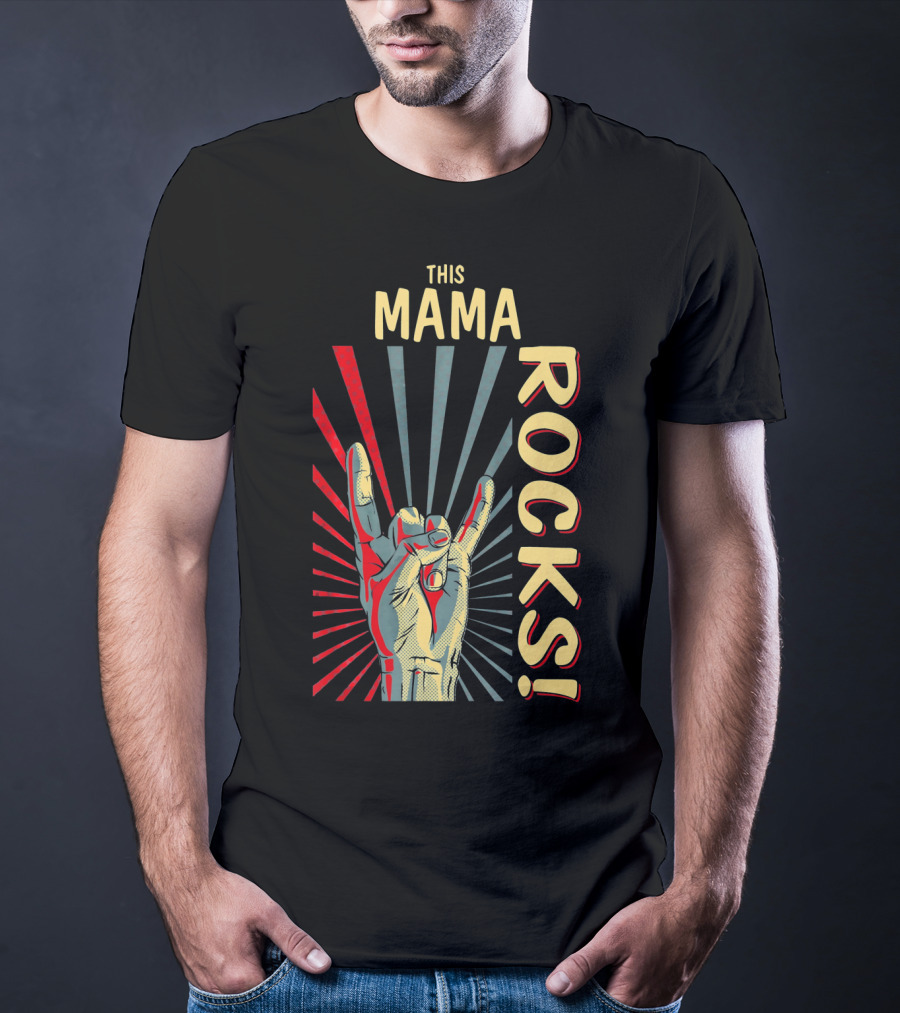 This Mama Rocks Vintage Retro Hand Gesture Concert T-Shirt