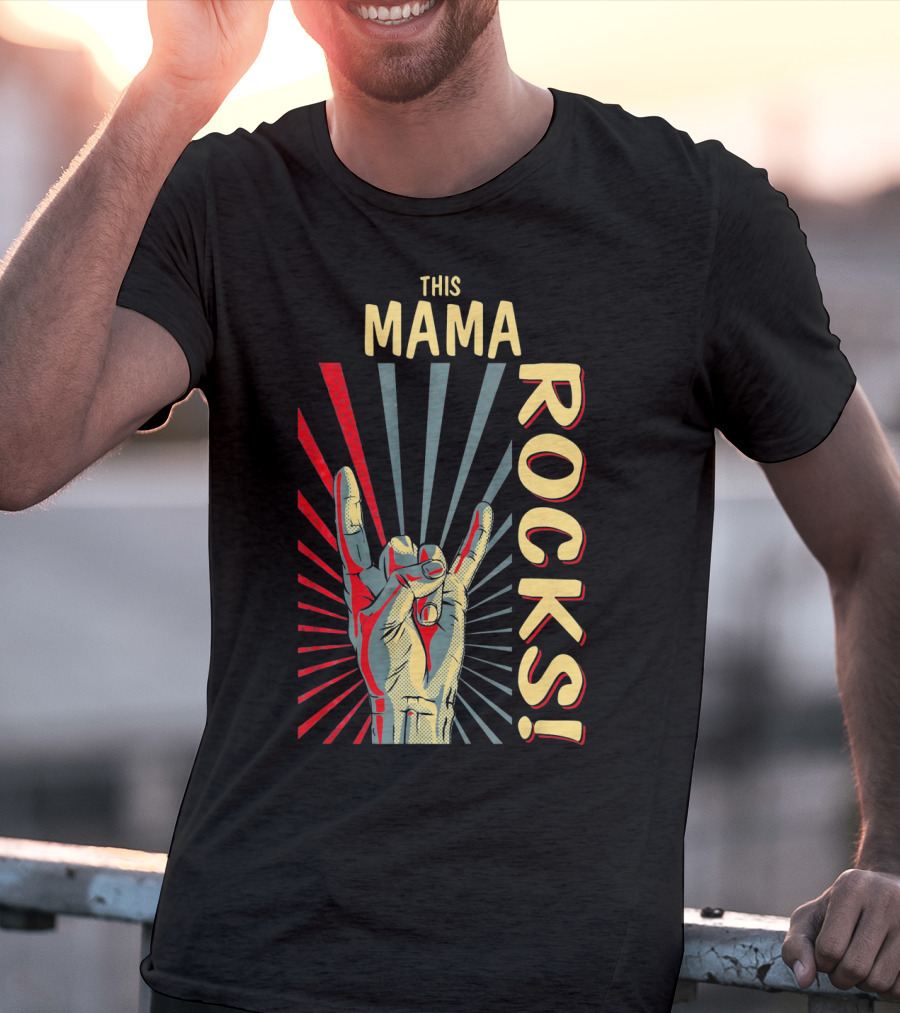 This Mama Rocks Vintage Retro Hand Gesture Concert T-Shirt