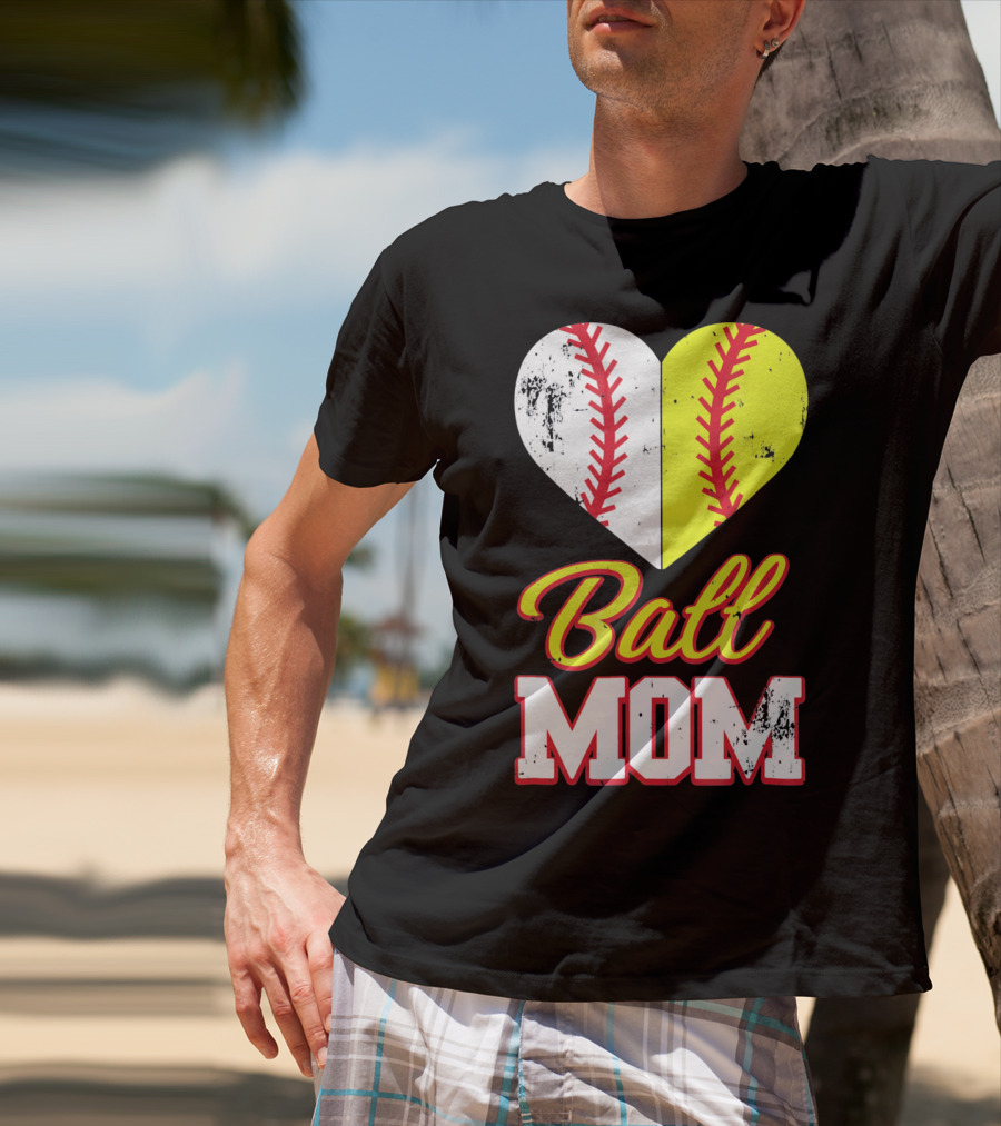 Funny Softball Mom Ball Mom Heart T-Shirt