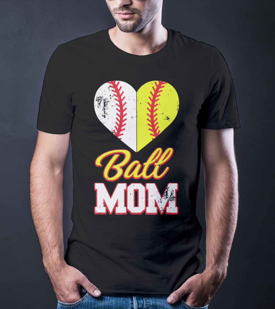 Funny Softball Mom Ball Mom Heart T-Shirt