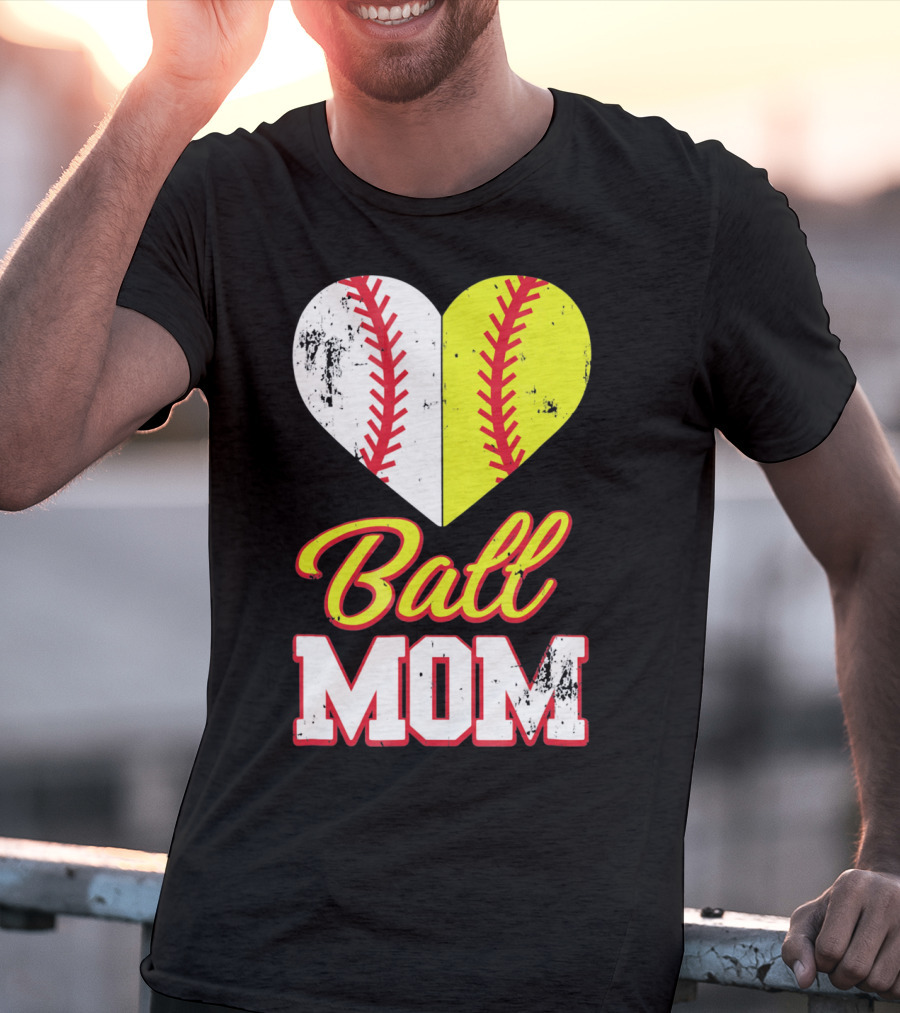 Funny Softball Mom Ball Mom Heart T-Shirt